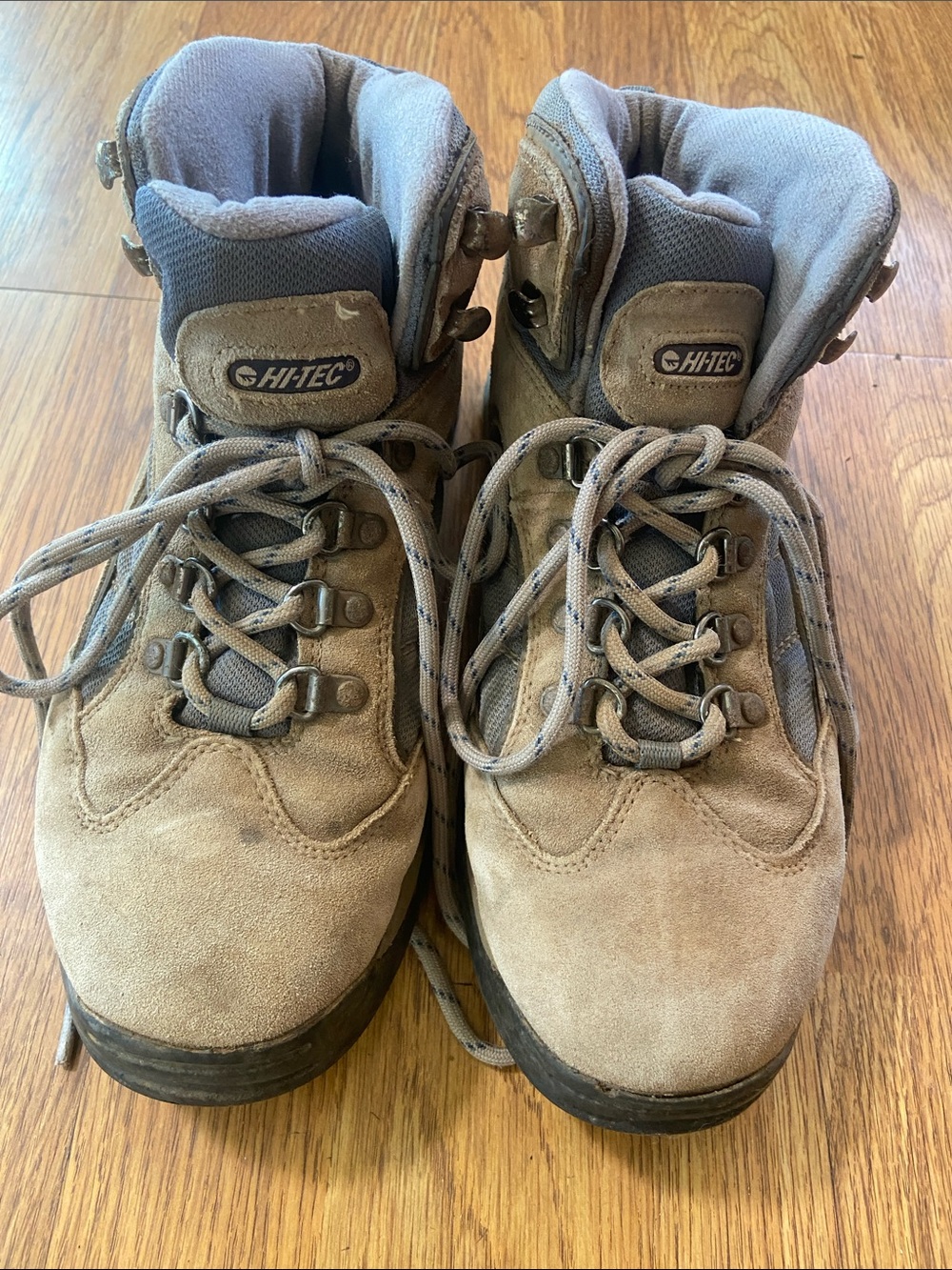 Hi-Tec Men's Tan Suede Hiking Boots with Gray Accents